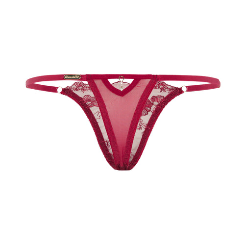 Red Divine Embroidered Tulle Thong