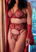 Red Divine Embroidered Suspender Belt