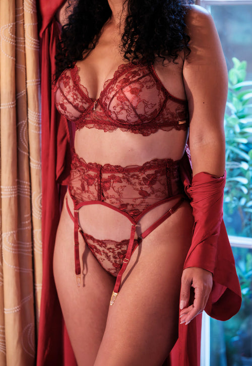 Red Divine Embroidered Tulle Thong