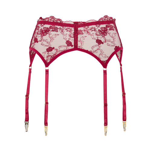 Red Divine Embroidered Suspender Belt