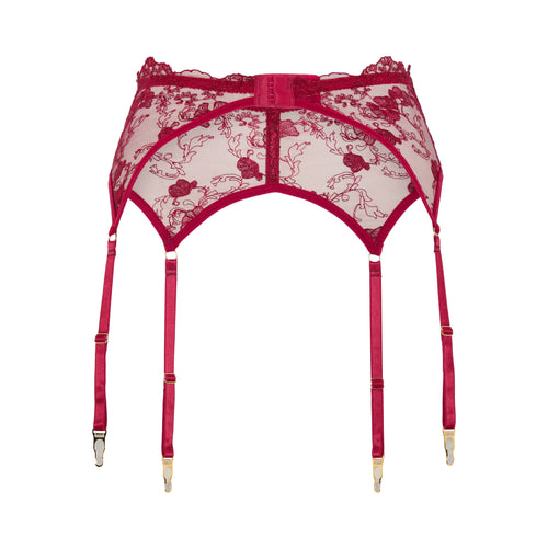 Red Divine Embroidered Suspender Belt
